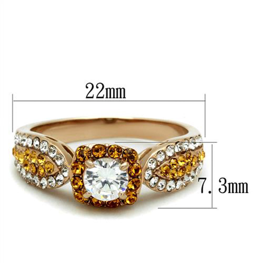 ARTK2250 Stainless Steel 1.45 Clear & Topaz Cz Rose Gold Engagement Ring Womens Size 5-10